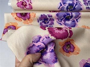 Fastvævet viscose / hør - malede blomster i smukke farver